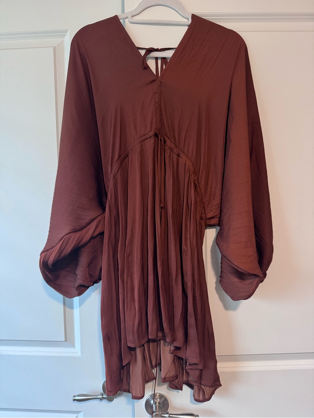 Free People Rust Brown Boho Tie-Front Mini Dress
